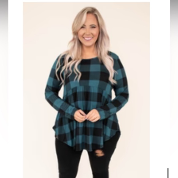 Plaid Black and Teal top - Picture 5 of 5